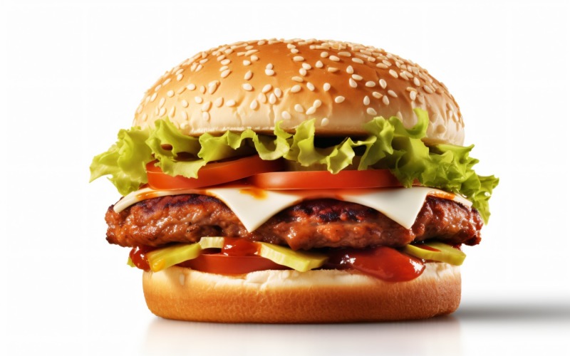 Bacon burger with beef patty, on white background 59 Illustration