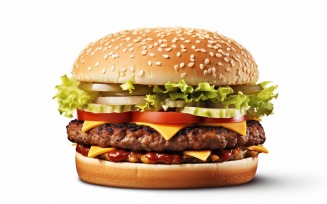 Bacon burger with beef patty, on white background 63