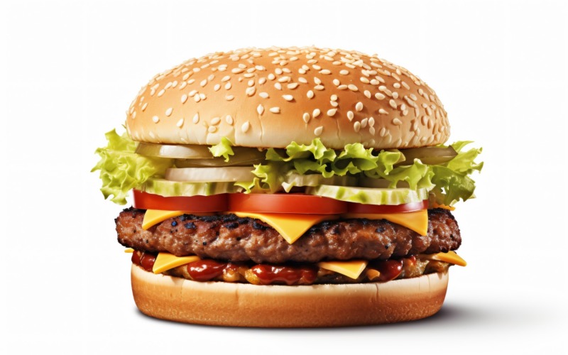 Bacon burger with beef patty, on white background 63 Illustration