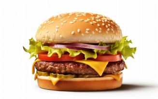 Bacon burger with beef patty, on white background 66