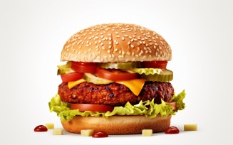 Bacon burger with beef patty, on white background 74