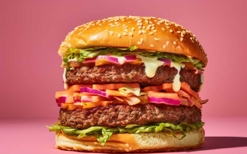 Hot hamburger, Bacon burger with beef patty 68 Illustration