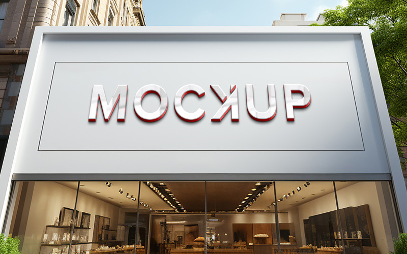 3d facade sign logo mockup front sign realistic Product Mockup