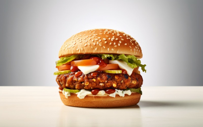 Tasty grilled Feta beef burger, on white background 72 Illustration