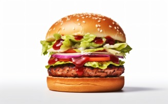 Tasty grilled Feta beef burger, on white background 79