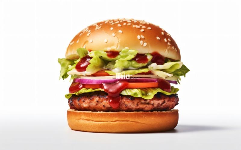 Tasty grilled Feta beef burger, on white background 79 Illustration