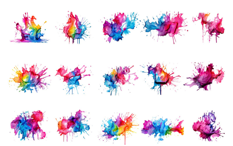 Watercolor ink splatter paint brush, colorful rainbow paint splash Illustration