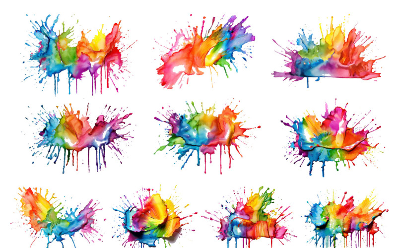 Watercolor ink splatter paint brush, rainbow paint splash brush Illustration