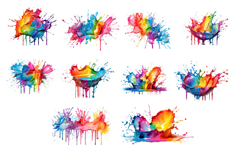 Watercolor rainbow paint splash, alcohol ink splatter background Illustration
