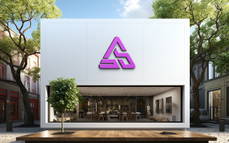 Building logo mockup facade or front store