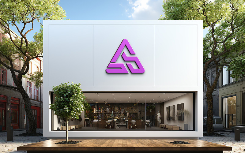 Building logo mockup facade or front store Product Mockup