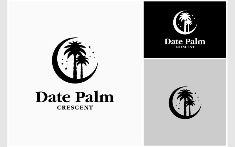 Date Palm Tree Crescent Night Logo Logo Template