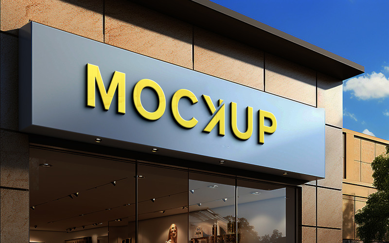 Front view store sign mockup Product Mockup