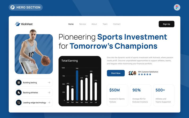 Kickvest - Sport Investment Hero Section Figma Template UI Element