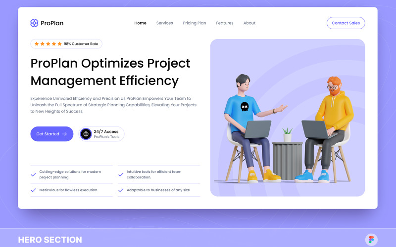 ProPlan - Project Planning Hero Section Figma Template UI Element