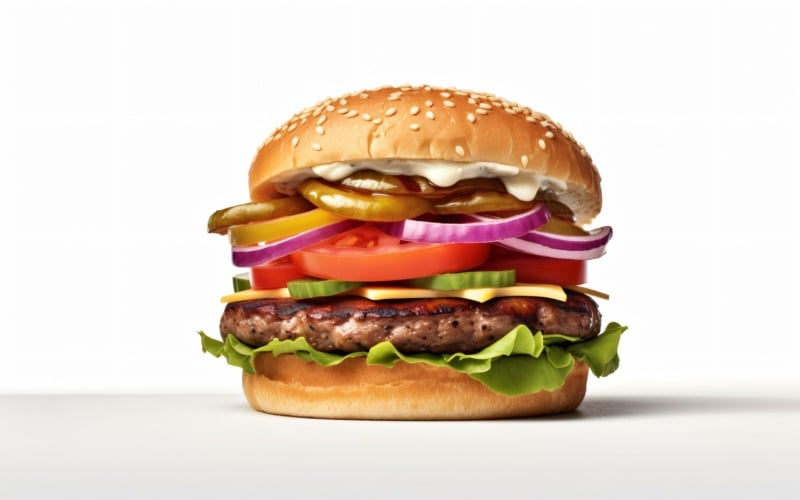 Tasty grilled Feta beef burger, on white background 81 Illustration