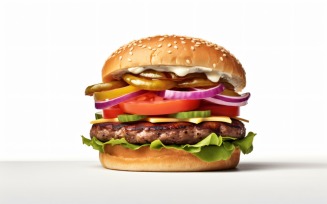 Tasty grilled Feta beef burger, on white background 81