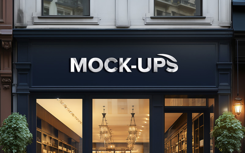 Metallic logo mockup 3d sign facade psd Product Mockup