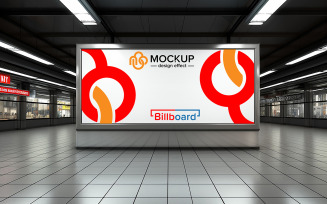 Billboard mockup in subway or metro station psd