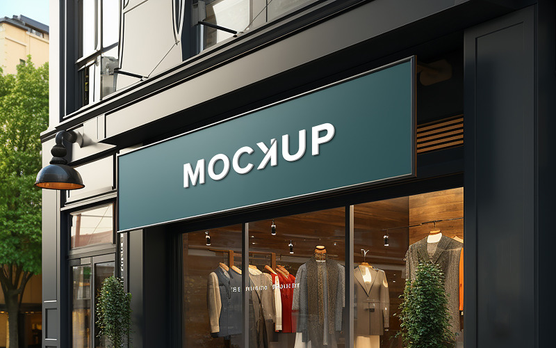 Clothing shop 3d facade sign brand mockup Product Mockup