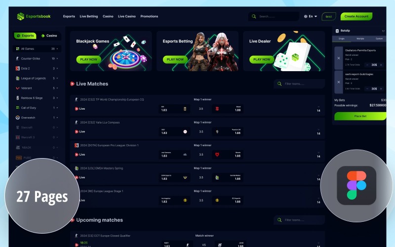 Esportsbook - Esports & Casino Gambling Figma Template UI Element