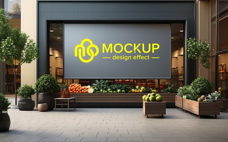 Facade sign realistic logo storefront sign mockup Product Mockup