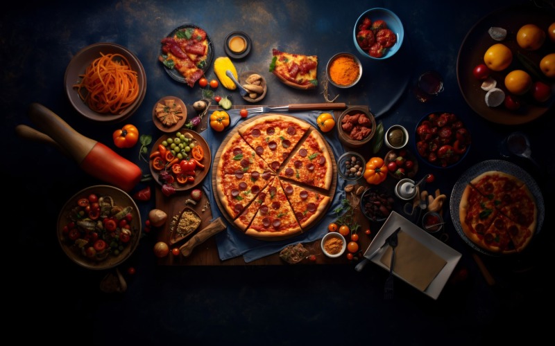Flatlay Realistic pepperoni pizza 29. Illustration