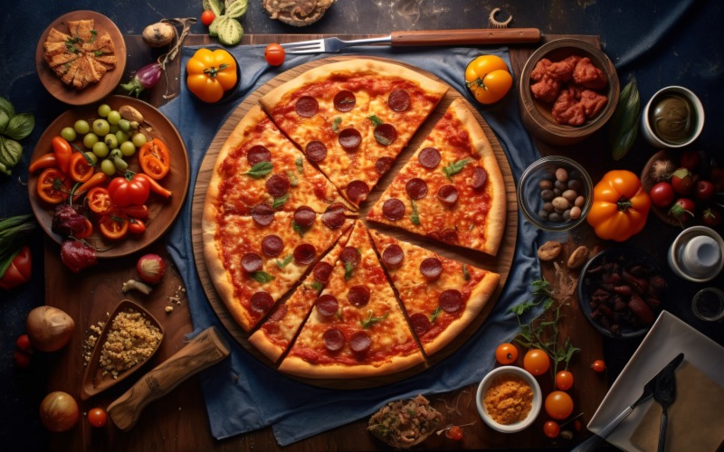 Flatlay Realistic pepperoni pizza 33 Illustration