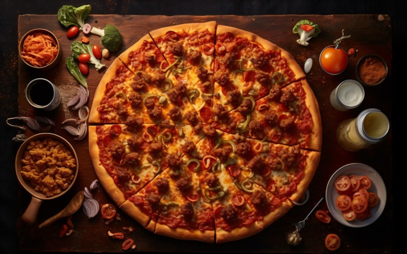 Flatlay Realistic pepperoni pizza 49 Illustration
