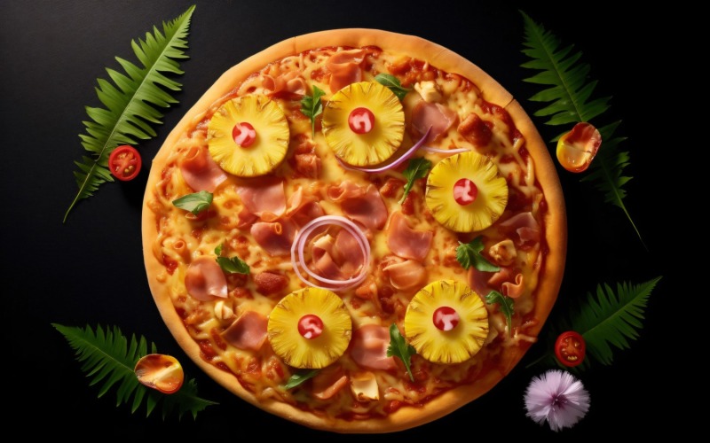 Flatlay Realistic Hawaiian Pizza 62 Illustration