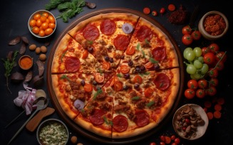 Flatlay Realistic pepperoni pizza 56