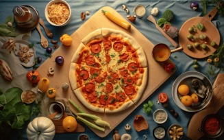 Flatlay Realistic pepperoni pizza 58