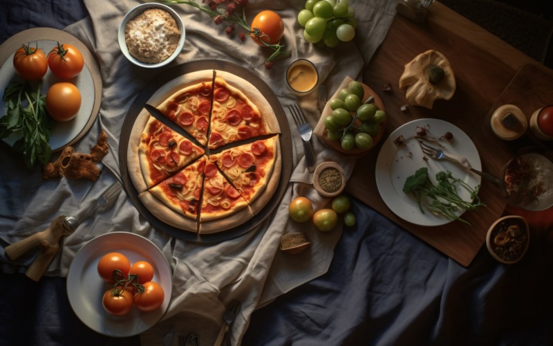 Flatlay Realistic Pepperoni Pizza 88 Illustration