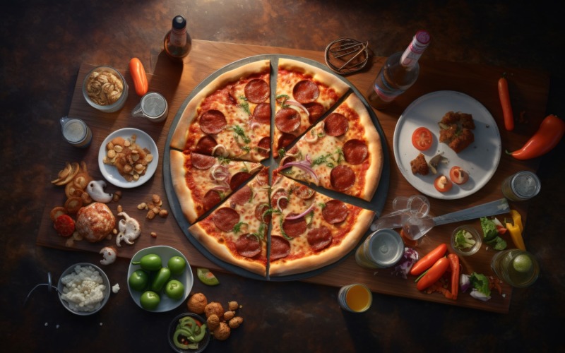 Flatlay Realistic Pepperoni Pizza 89 Illustration
