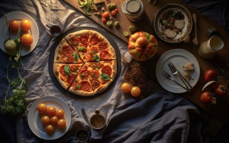 Flatlay Realistic Pepperoni Pizza 91 Illustration