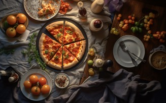 Flatlay Realistic pepperoni pizza 93