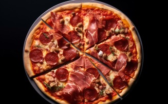 Flatlay Realistic Pepperoni Pizza with Mozzarella cheese 70