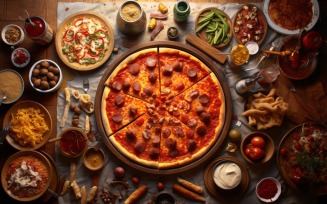 Flatlay Realistic Pepperoni Pizza with Mozzarella cheese 71