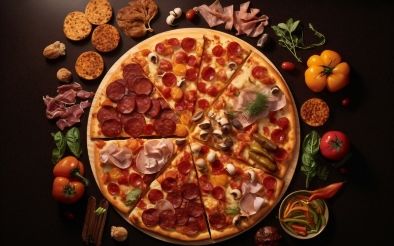 Flatlay Realistic Pepperoni Pizza with Mozzarella cheese 72 Illustration
