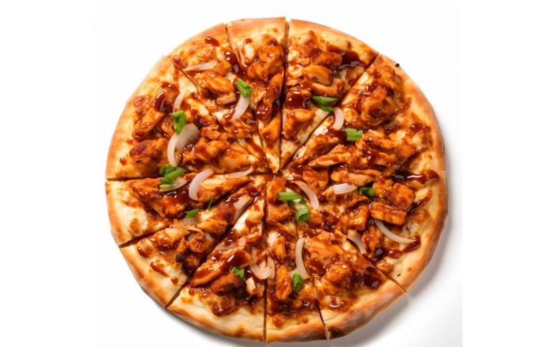 A bbq chicken pizza and onions on it flat lay shot 6 Illustration