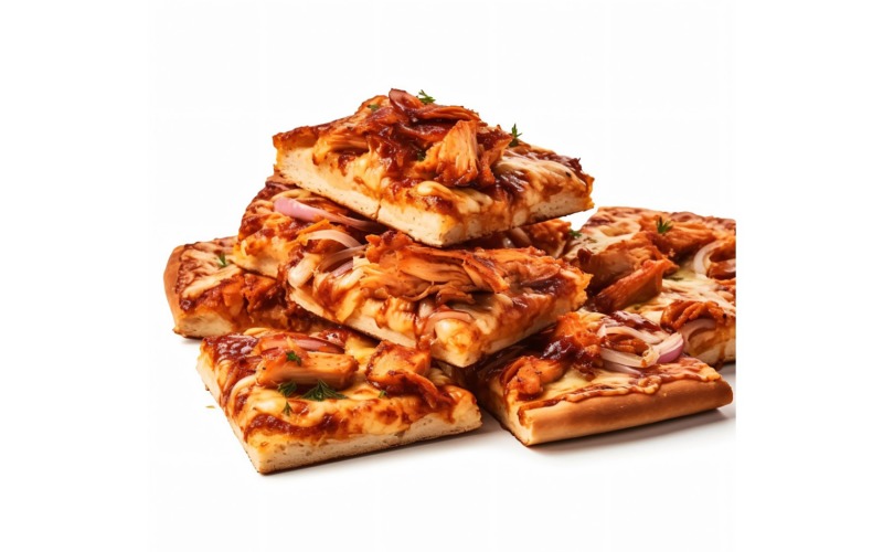 BBQ Chicken Pizza slices topped with onions 4 Illustration