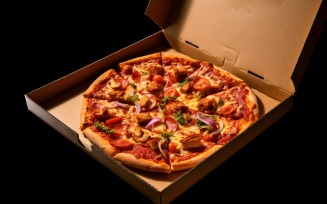 Open Cardboard Pizza Box Mozzarella cheese pizza slice 16