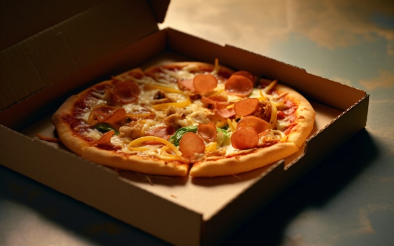 Open Cardboard Pizza Box Realistic Pepperoni Pizza 10 Illustration
