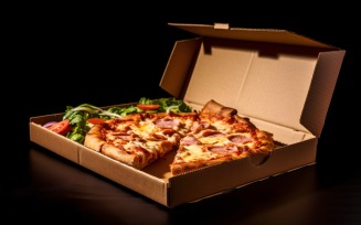 Open Cardboard Pizza Box Realistic Pepperoni Pizza 15