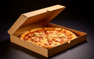 Open Cardboard Pizza Box Realistic Pepperoni Pizza 2