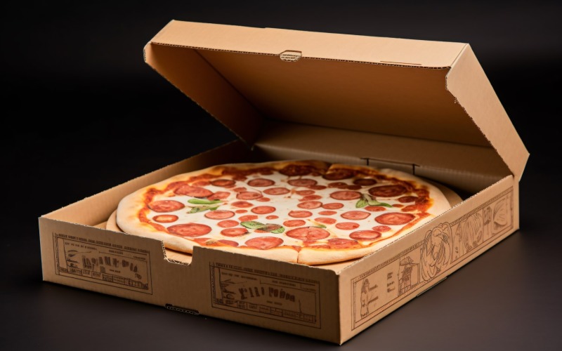 Open Cardboard Pizza Box Realistic Pepperoni Pizza 3 Illustration