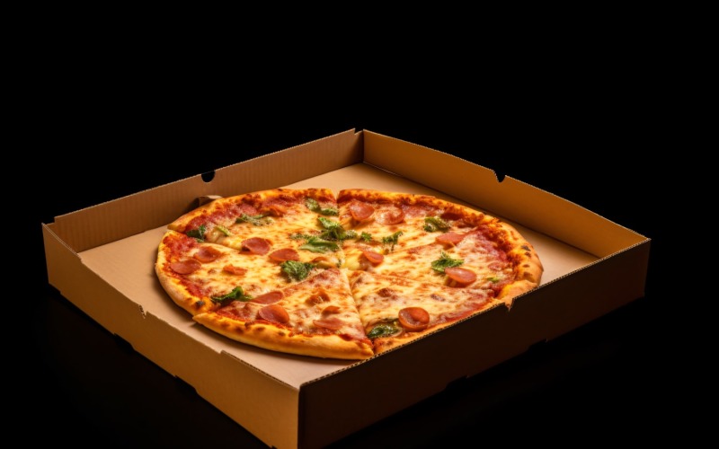 Open Cardboard Pizza Box Realistic Pepperoni Pizza 5 Illustration