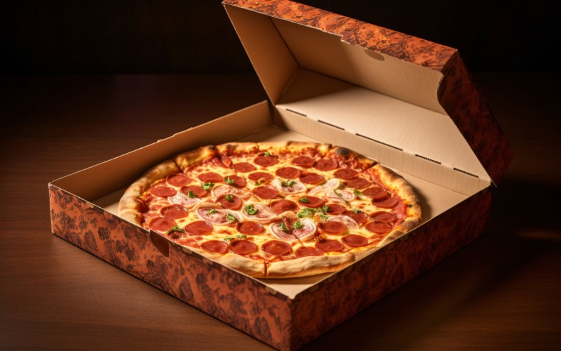 Open Cardboard Pizza Box Realistic Pepperoni Pizza Illustration