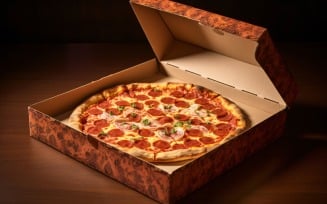 Open Cardboard Pizza Box Realistic Pepperoni Pizza