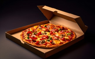 Open Cardboard Pizza Box Realistic Veggie Pizza 12